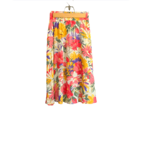 SALE. Vintage White & Pink FLORAL Skirt w/ POCKETS - Pastel A-Line Skirt - S/M - Picture 2 of 7